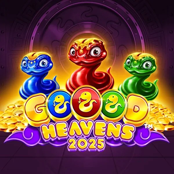 Goood Heavens slot logo by Rarestone Gaming at Hey Casino