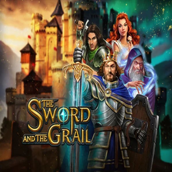 The Sword and the Grail slot logo by Play’n GO at Hey Casino